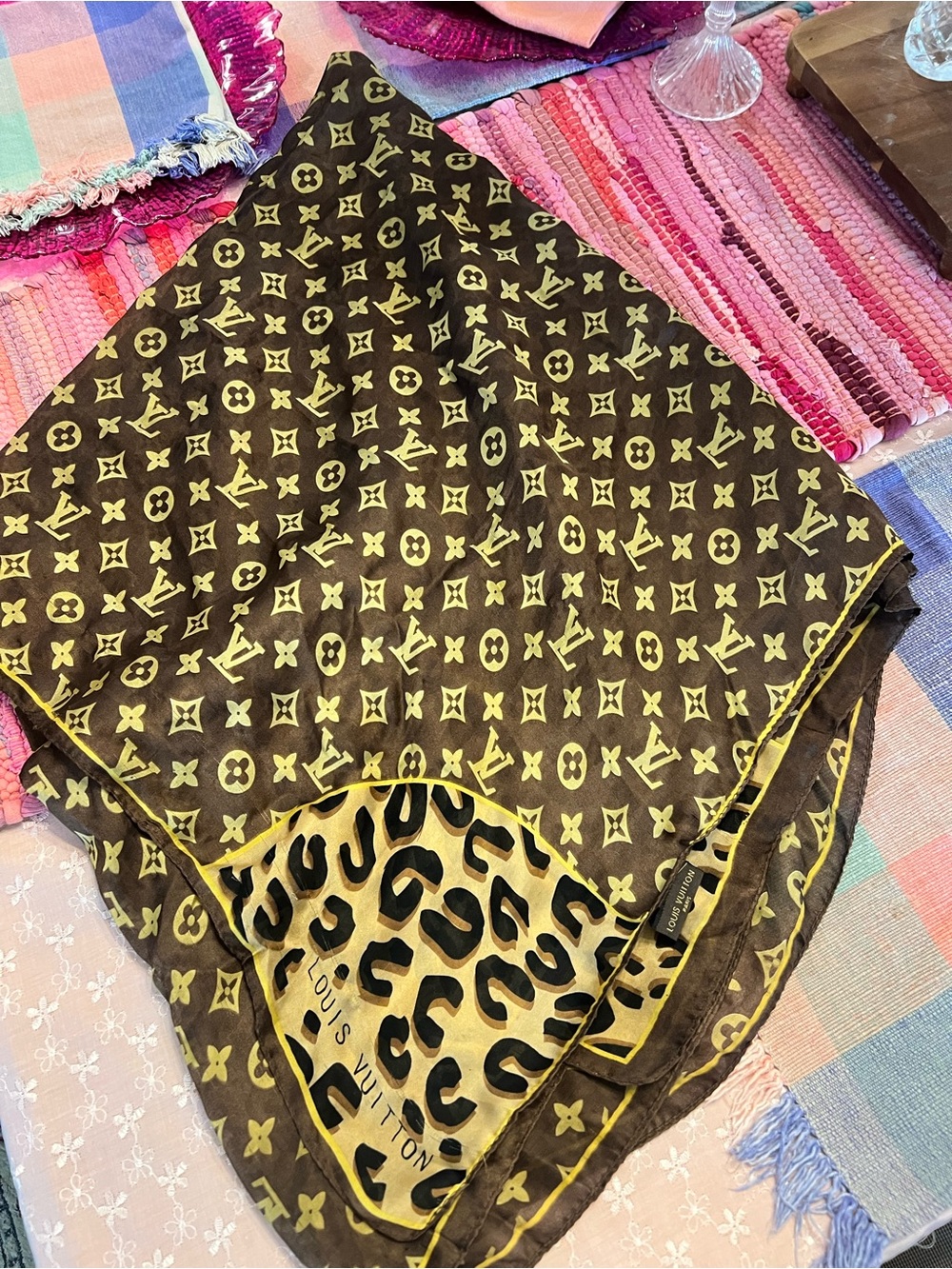 Louis Vuitton Brown and Yellow Monogram Leopard Silk Scarf